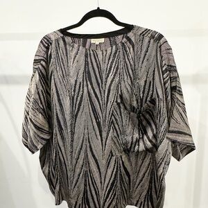 Gianni Versace Vintage 90s zebra silk blouse. Italian 42 oversized draped blouse